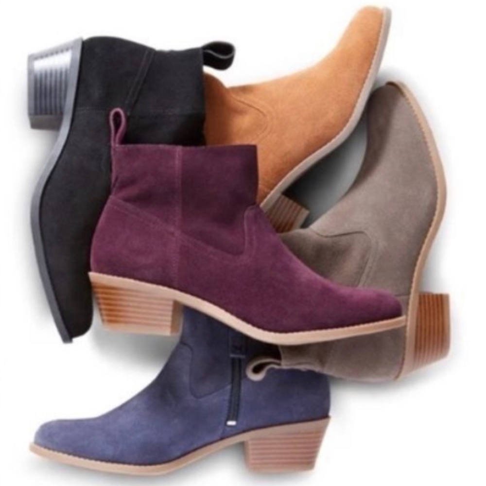 NWOT [Vionic] CUTE! Purple Suede Block Heel Booties Leather Cowgirl Boots | 5